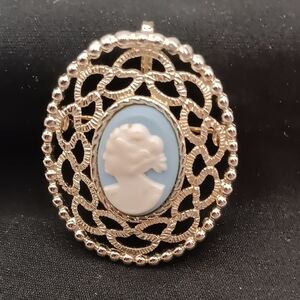 Sarah Coventry Gold and Blue Cameo Brooch